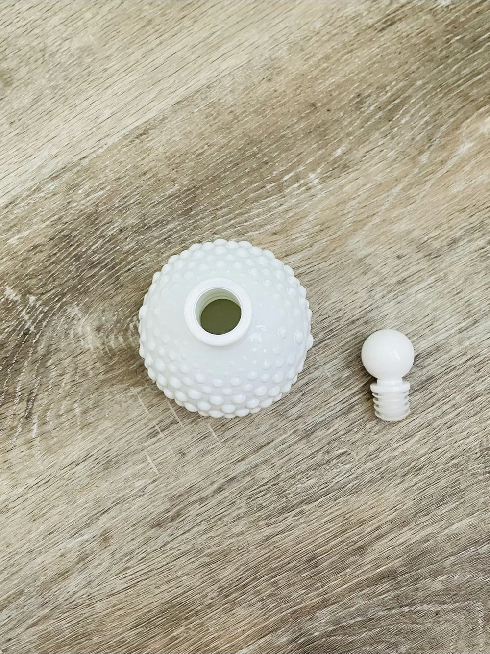 Cracker Barrel Decorative White Hobnail Glass Bottle with Ball Stopper